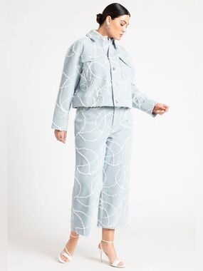 Eloquii Fringe Denim Jacket & Pants Set Plus Size 22 Blue Statement Set NWT